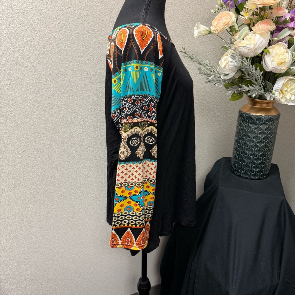 Southern Stitch Black Top Boho Patchwork Sleeve Casual Fall Tunic Size XXL - Picture 4 of 6